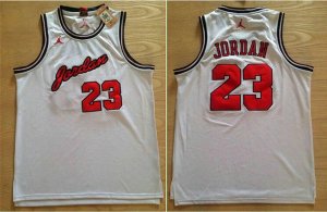 Maillot De Basket Chicago Bulls Michael Jordan 23 Commemorative Version of Real Embroidery Engrener Blanc